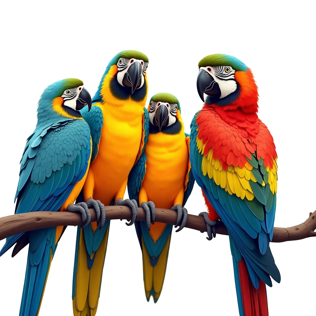 Colorful Parrots on a Branch